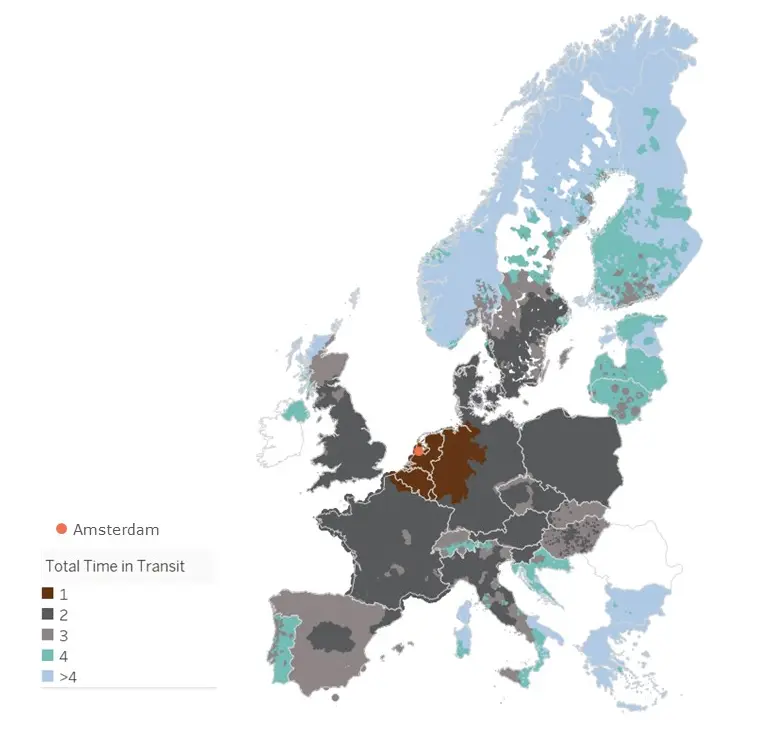 UPS Standard Delivery Times Across Europe UPS Standard delivery times map across Europe showing estimated shipping durations by country